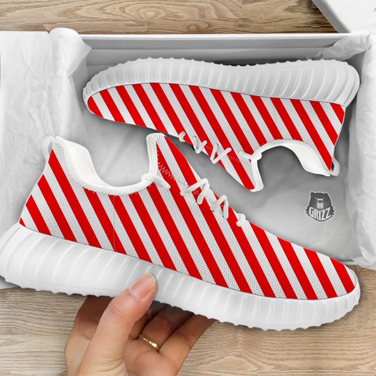 Candy Cane White And Red Print Pattern White Walking Shoes-grizzshop