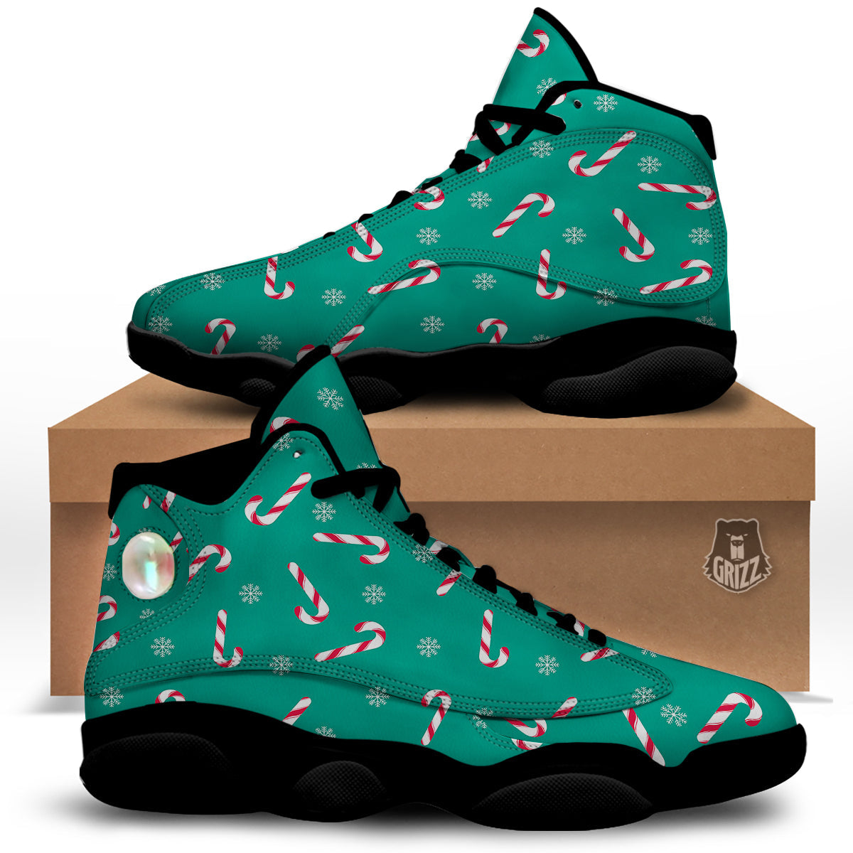 Candy Cane Xmas Print Pattern Black Basketball Shoes-grizzshop