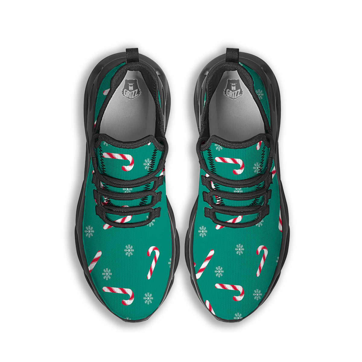 Candy Cane Xmas Print Pattern Black Running Shoes-grizzshop