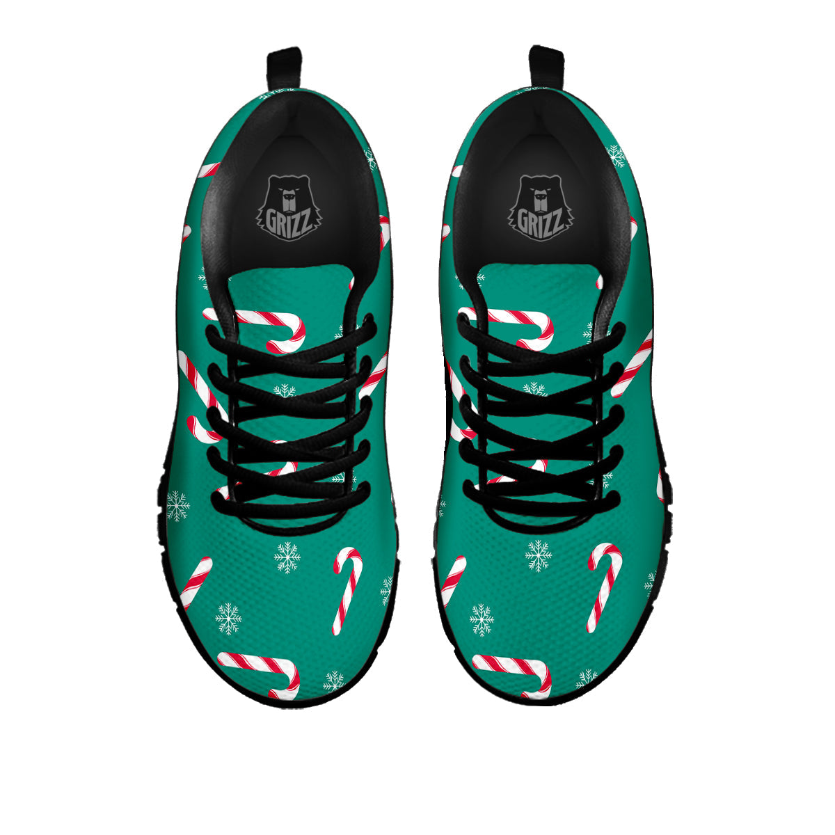 Candy Cane Xmas Print Pattern Black Sneaker-grizzshop