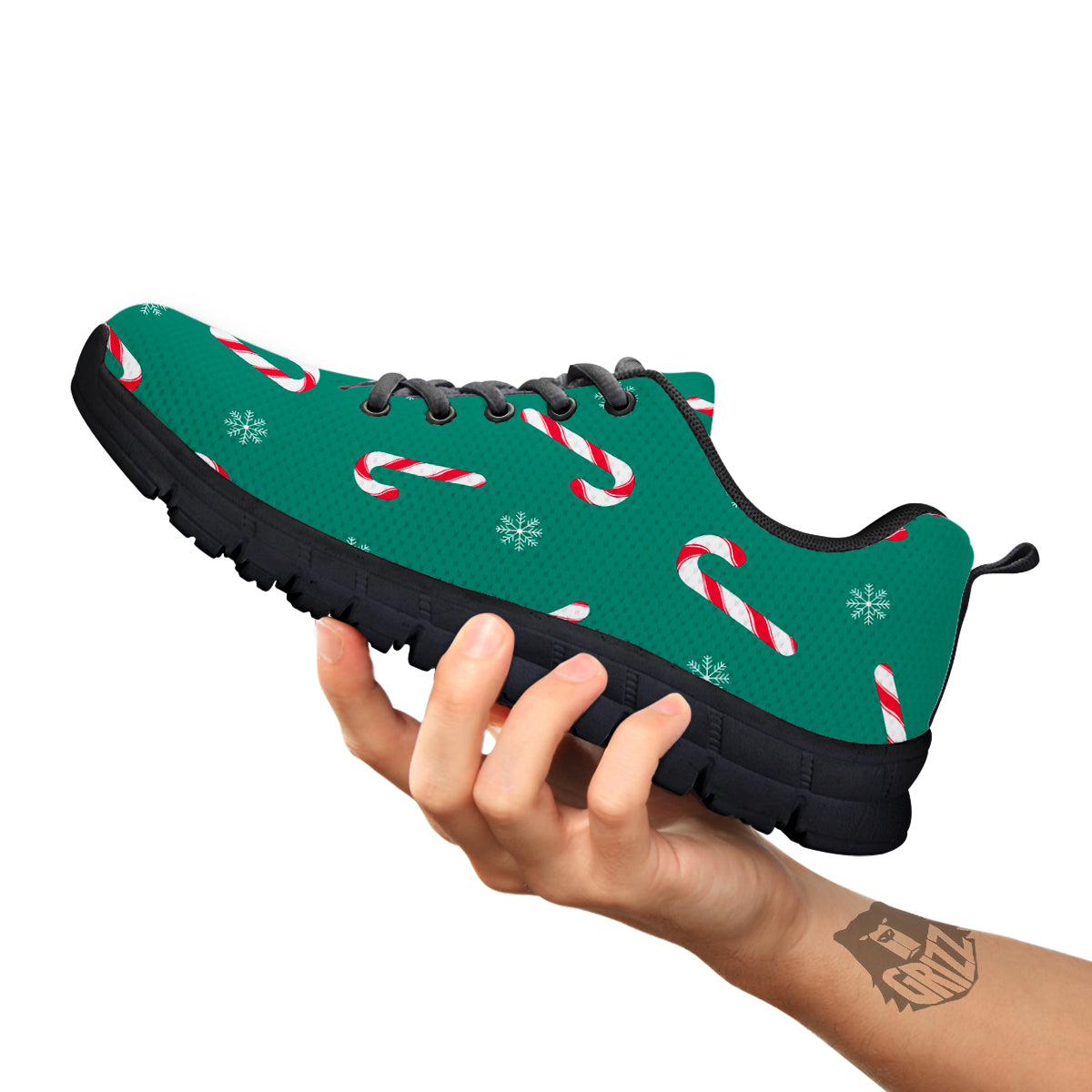 Candy Cane Xmas Print Pattern Black Sneaker-grizzshop