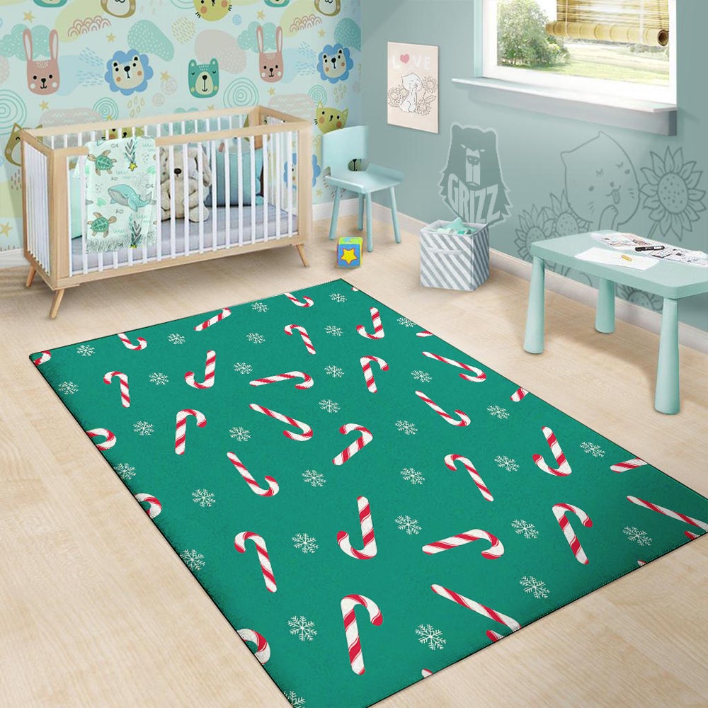 Candy Cane Xmas Print Pattern Floor Mat-grizzshop