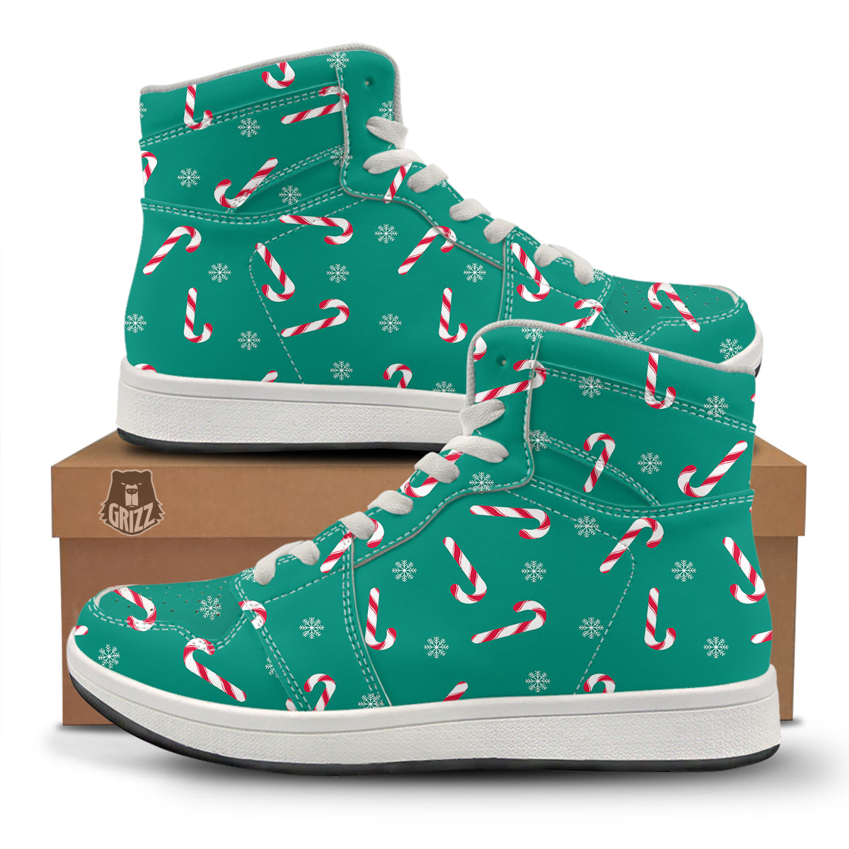 Candy Cane Xmas Print Pattern High Top Sneakers-grizzshop