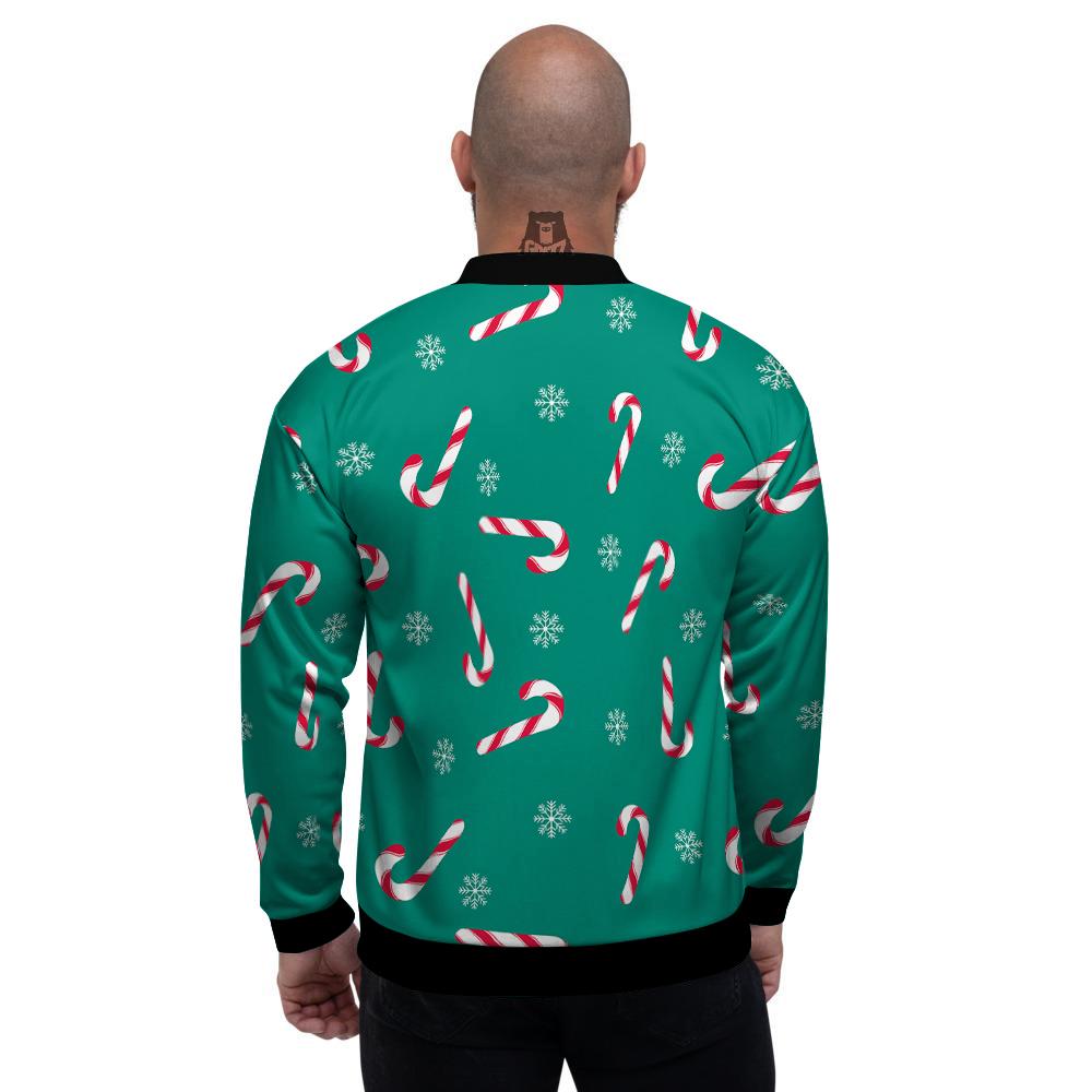 Candy Cane Xmas Print Pattern Men's Bomber Jacket-grizzshop