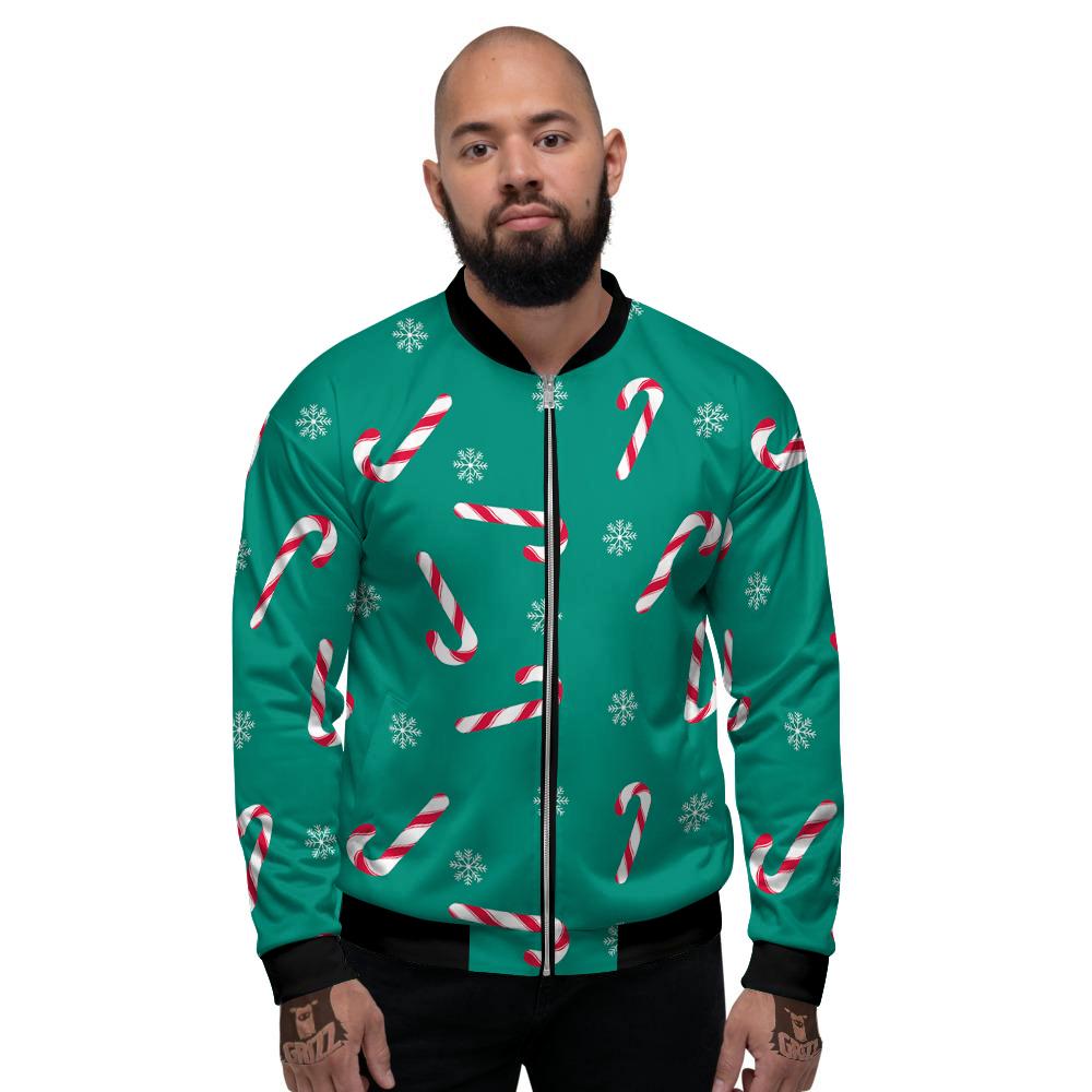 Candy Cane Xmas Print Pattern Men's Bomber Jacket-grizzshop