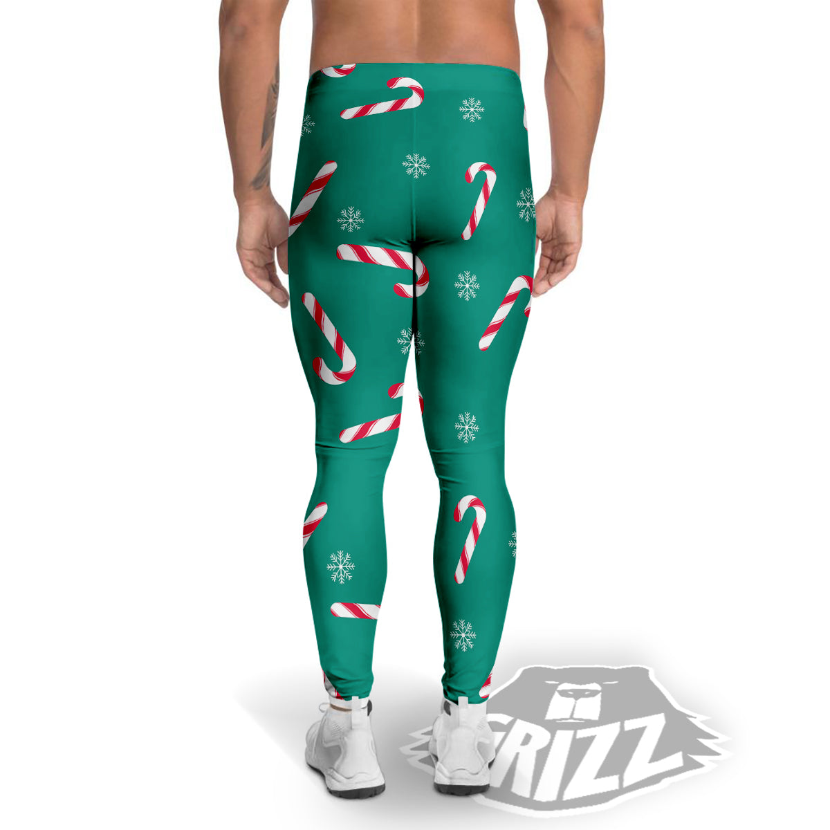 Candy Cane Xmas Print Pattern Men's Leggings-grizzshop