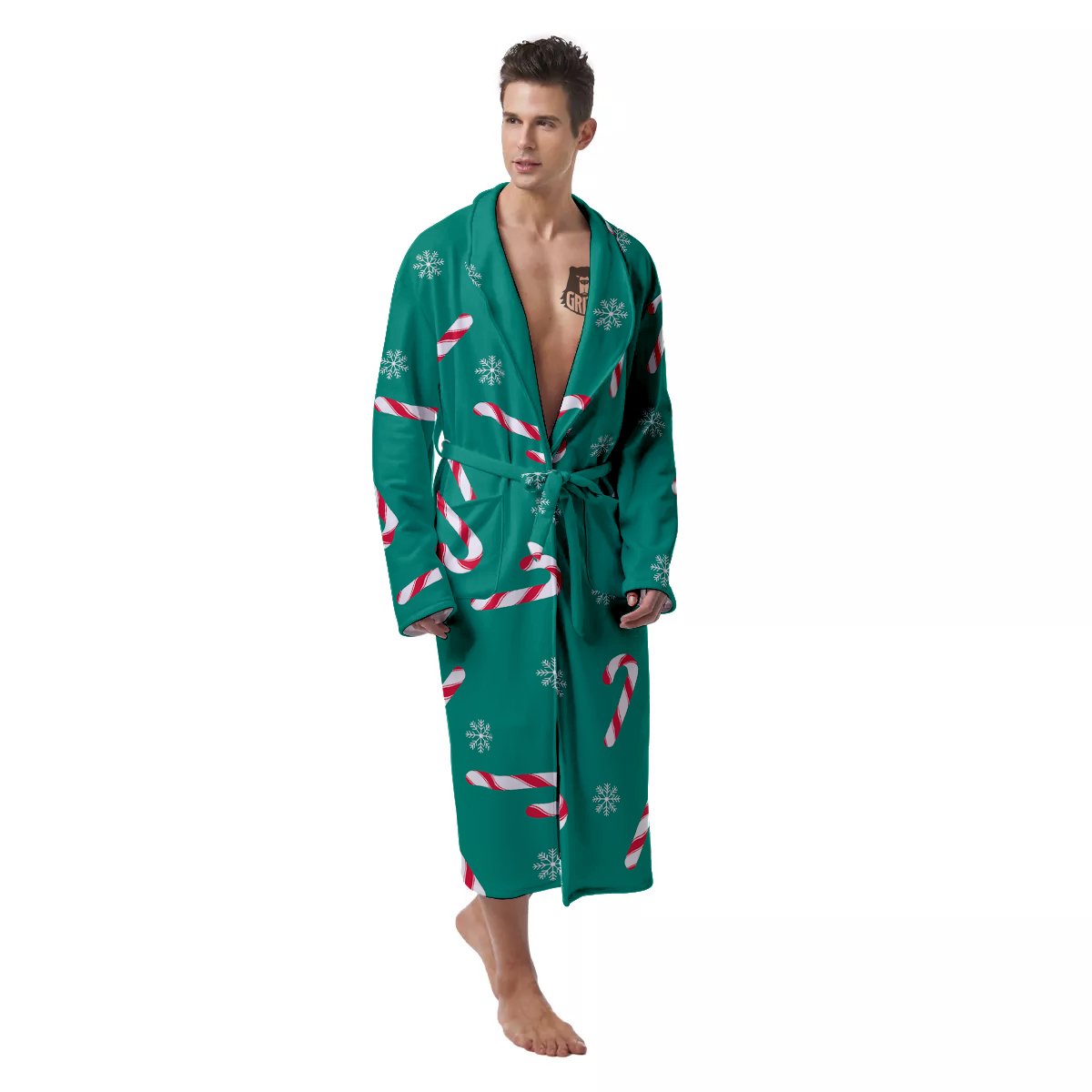 Candy Cane Xmas Print Pattern Men's Robe-grizzshop