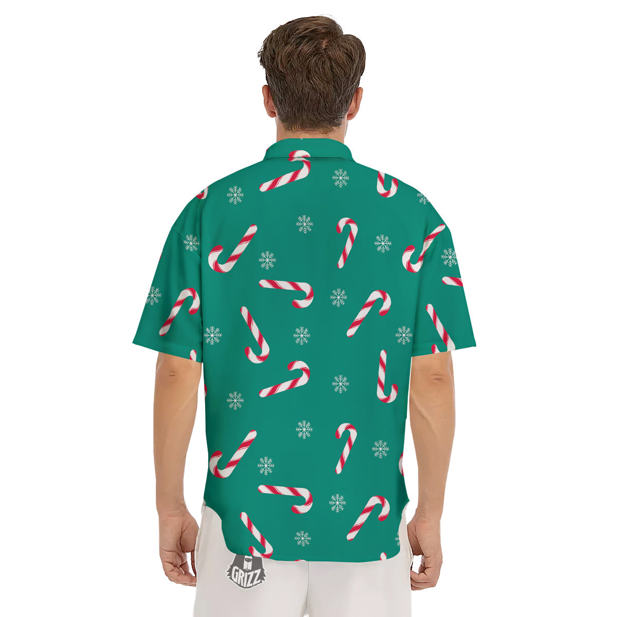 Candy Cane Xmas Print Pattern Men's Short Sleeve Shirts-grizzshop