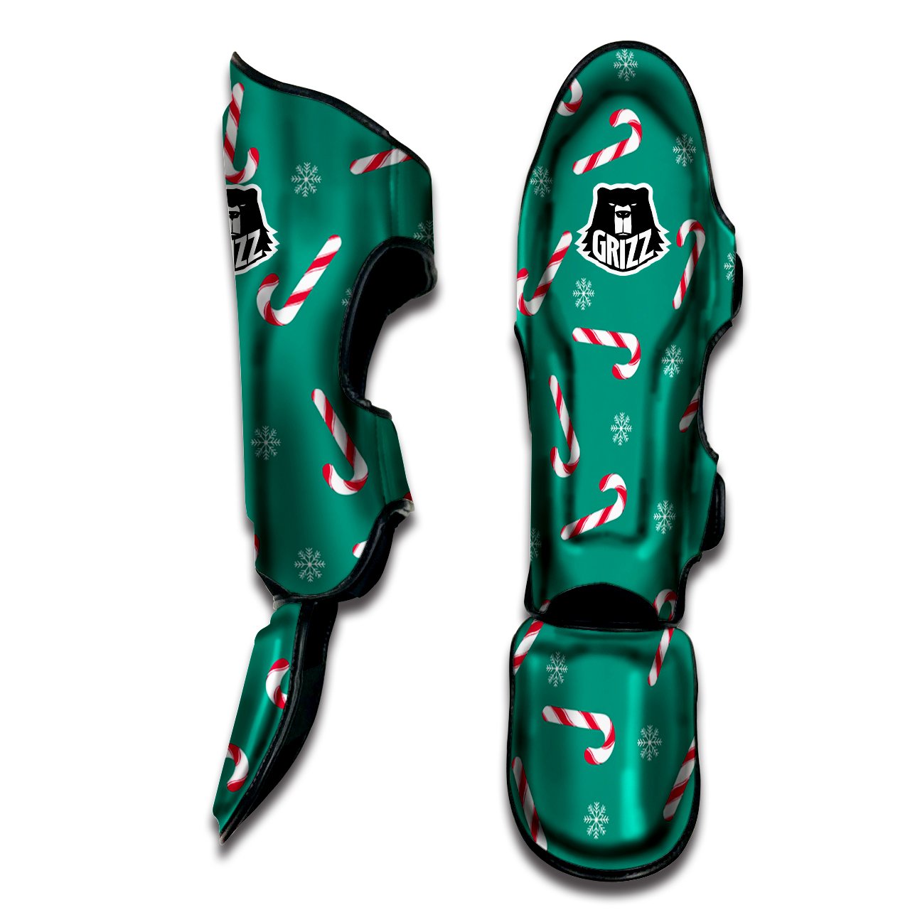 Candy Cane Xmas Print Pattern Muay Thai Shin Guards-grizzshop