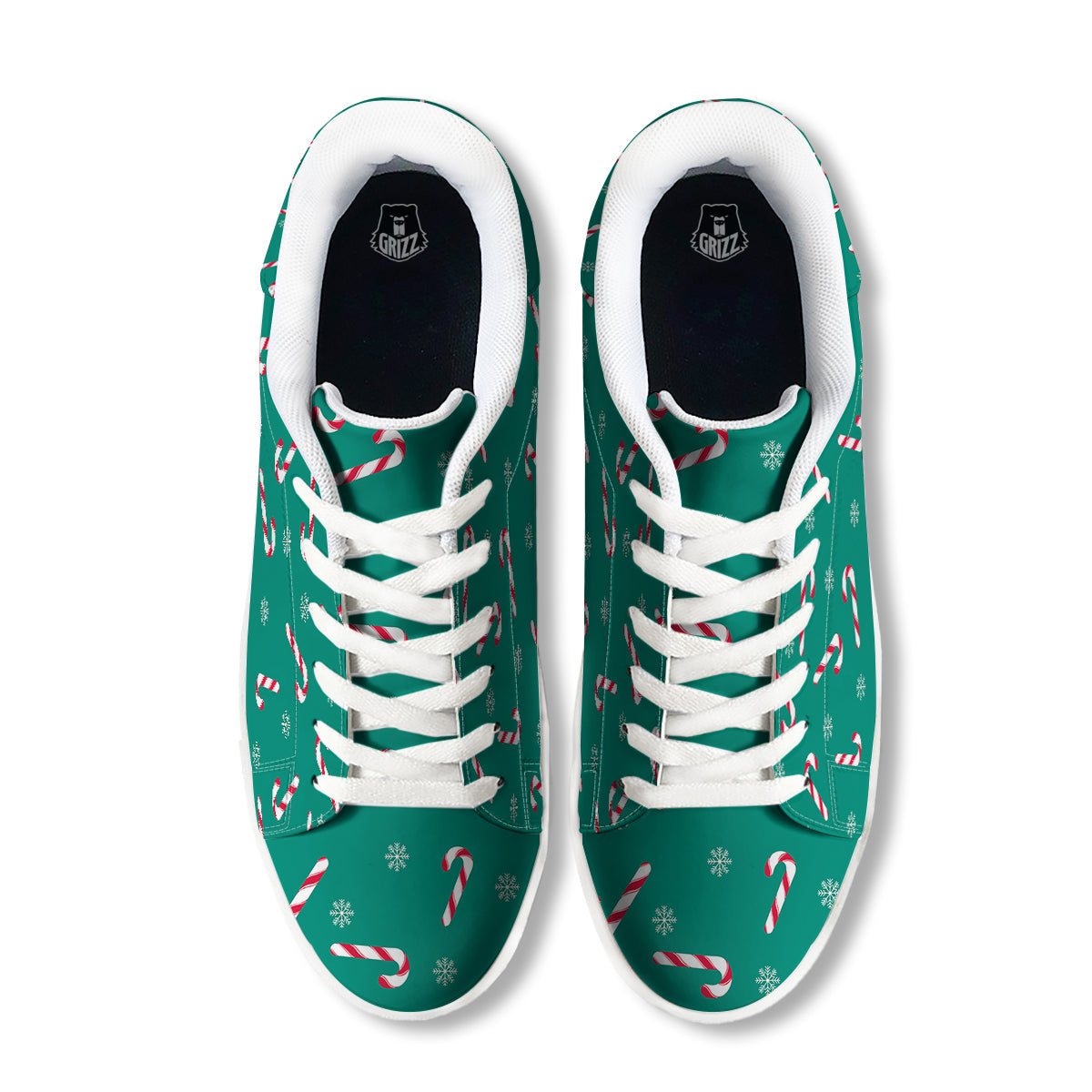 Candy Cane Xmas Print Pattern White Low Top Sneakers-grizzshop