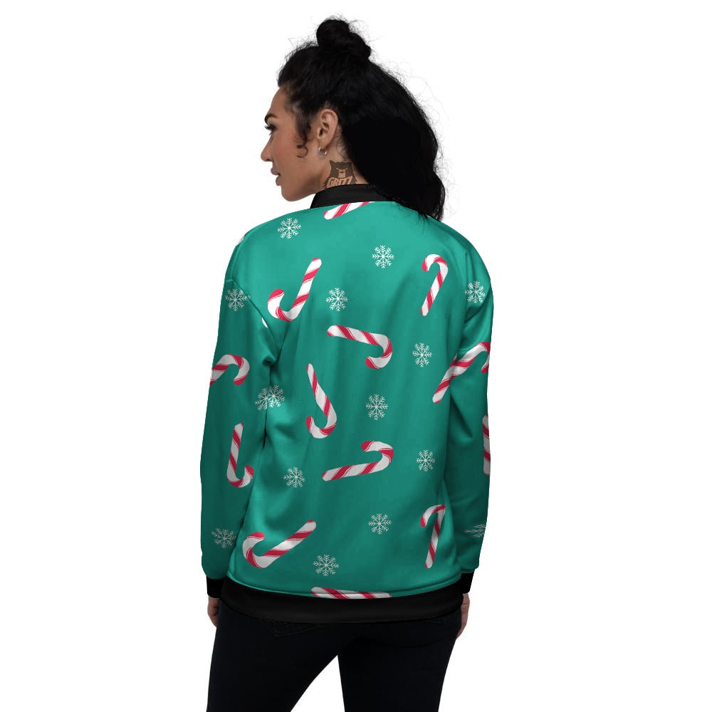 Candy Cane Xmas Print Pattern Women's Bomber Jacket-grizzshop