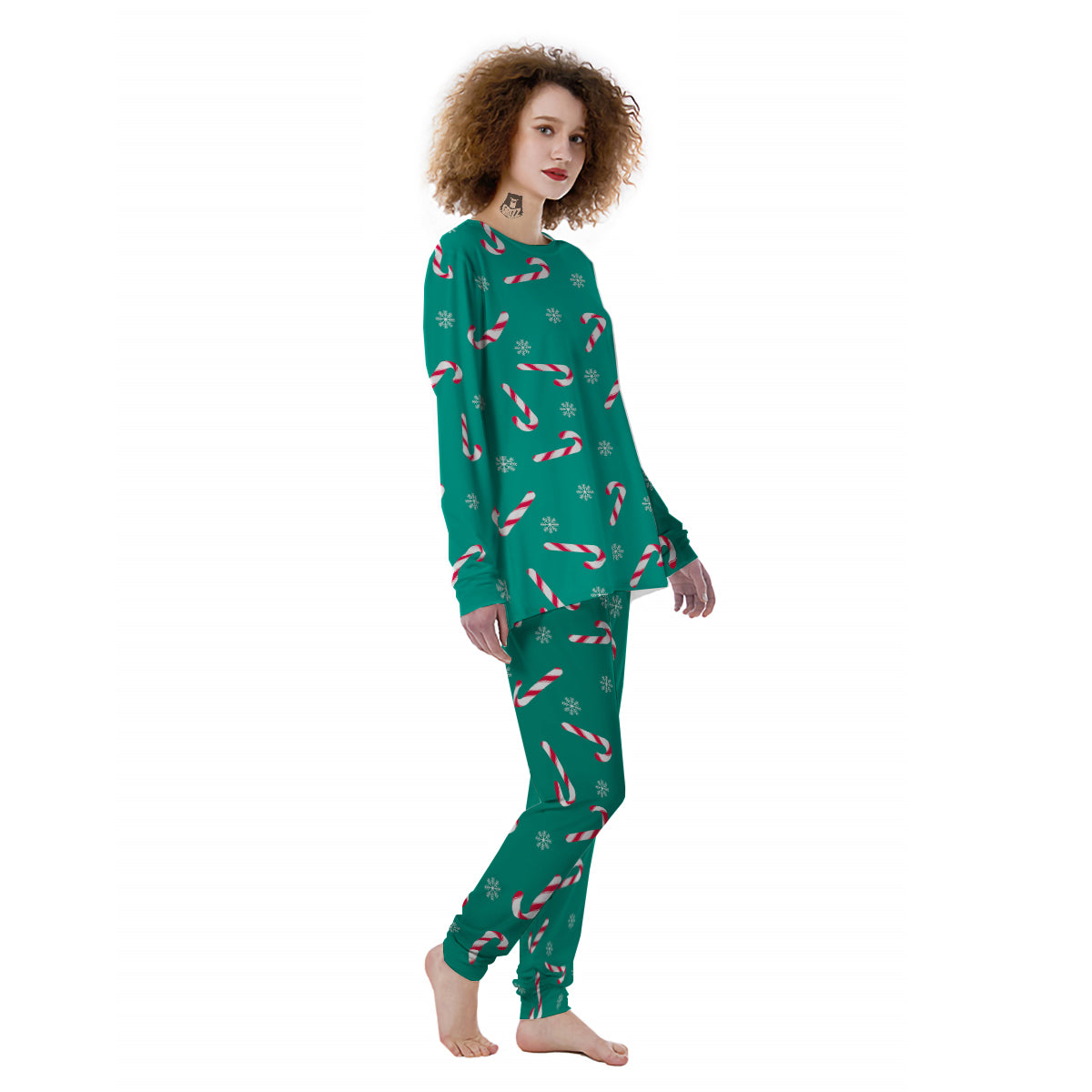 Candy Cane Xmas Print Pattern Women's Pajamas-grizzshop