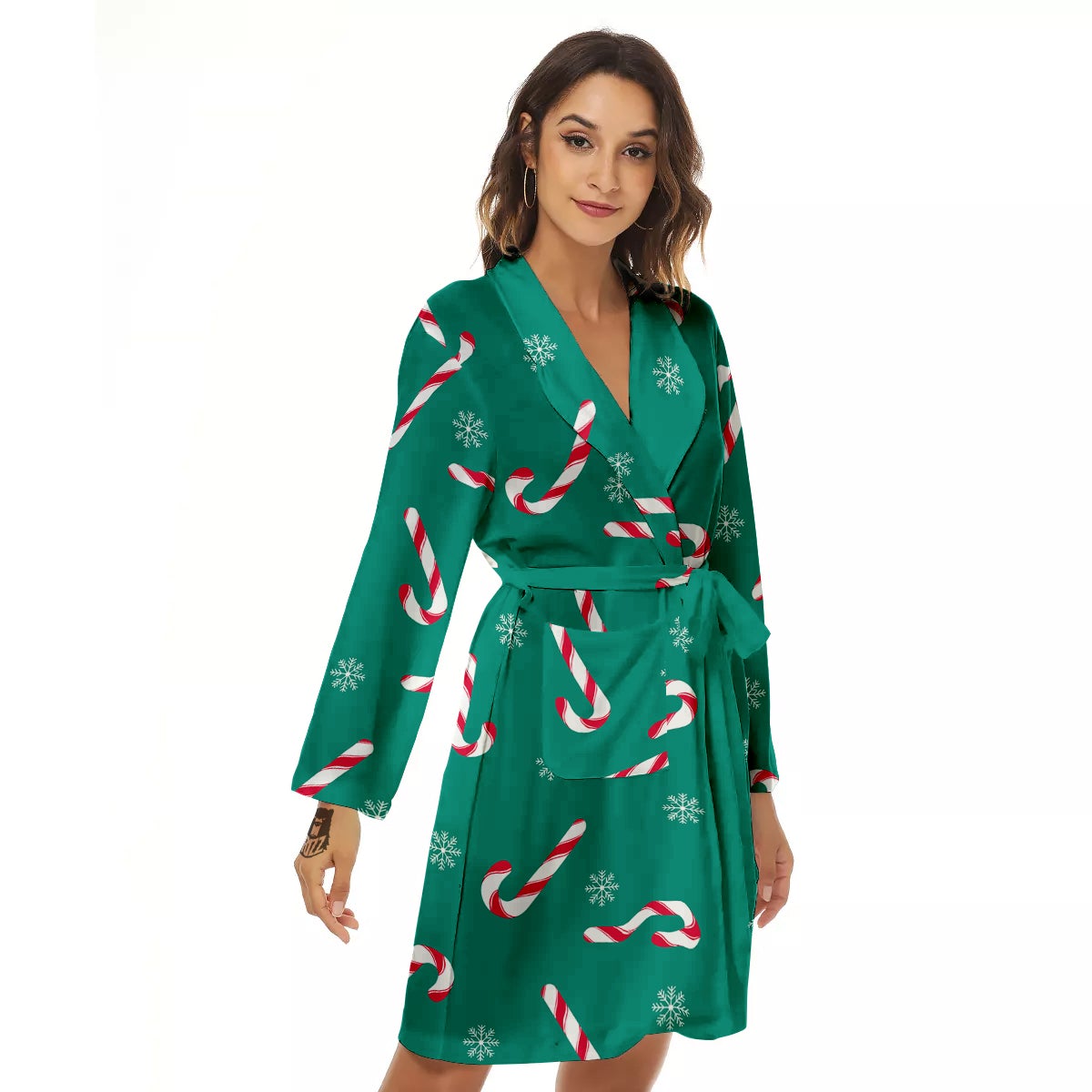 Candy Cane Xmas Print Pattern Women's Robe-grizzshop