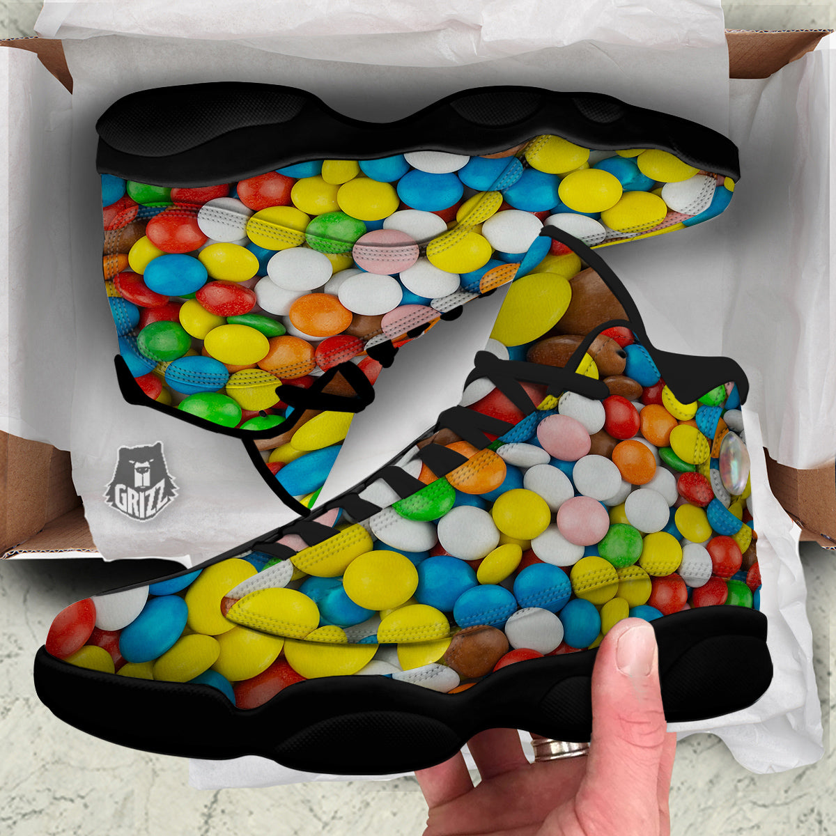 Candy Chocolate Colorful Print Black Basketball Shoes-grizzshop