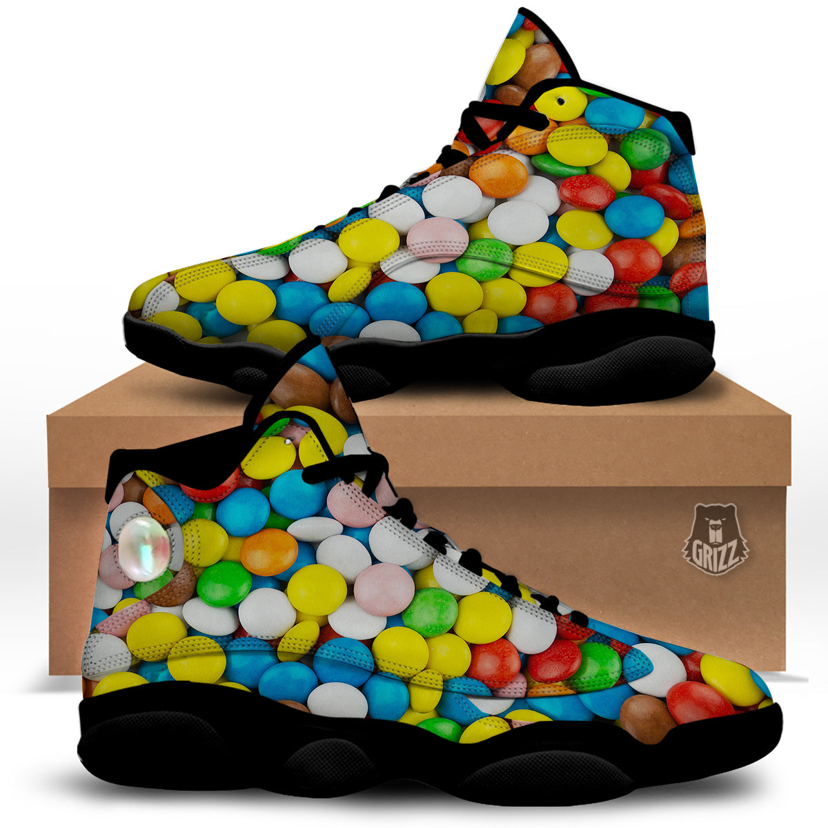 Candy Chocolate Colorful Print Black Basketball Shoes-grizzshop