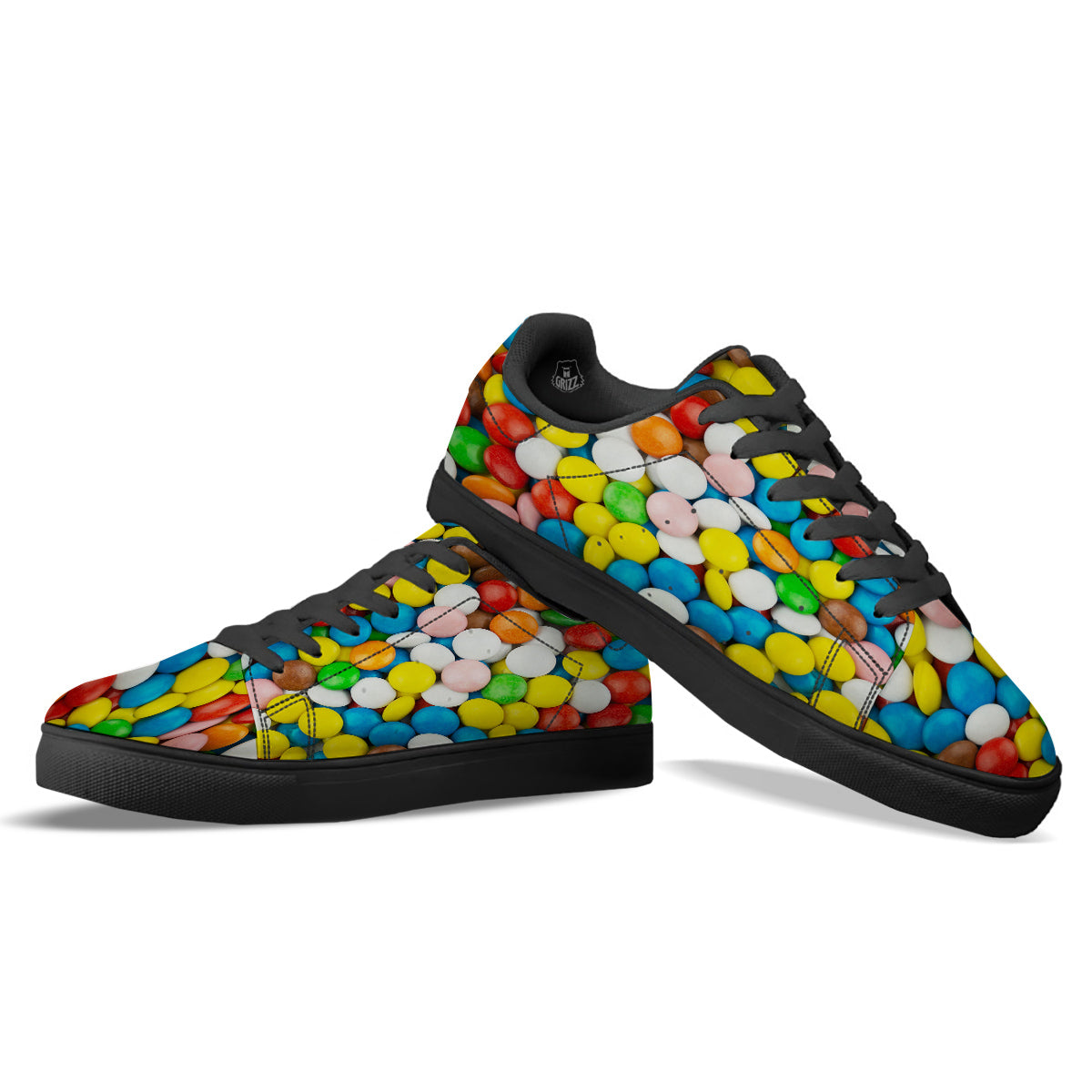 Candy Chocolate Colorful Print Black Low Top Sneakers-grizzshop