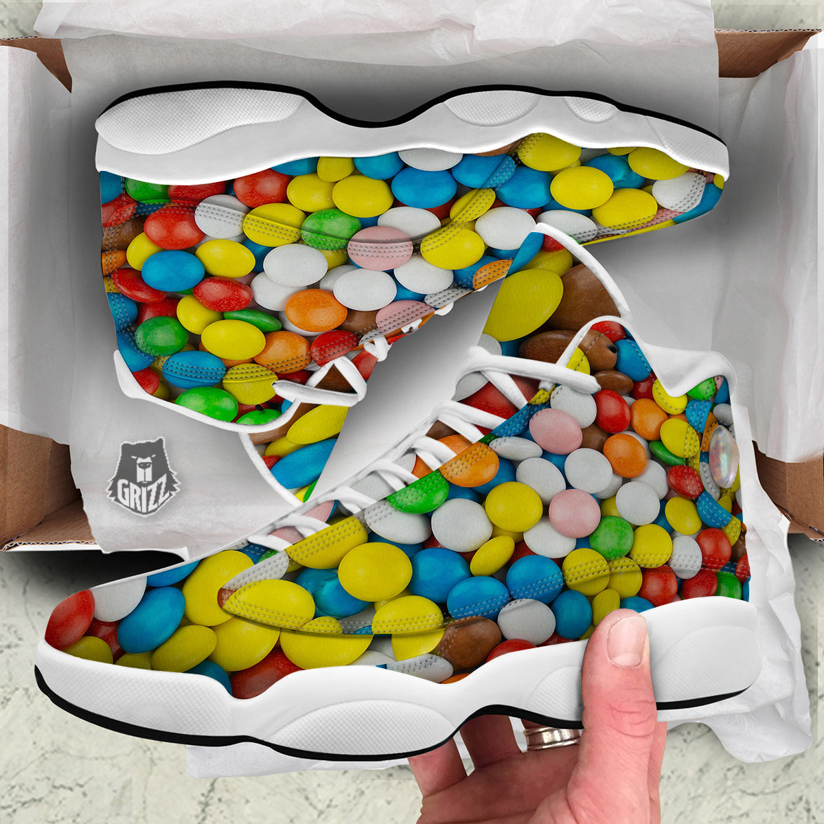 Candy Chocolate Colorful Print White Basketball Shoes-grizzshop