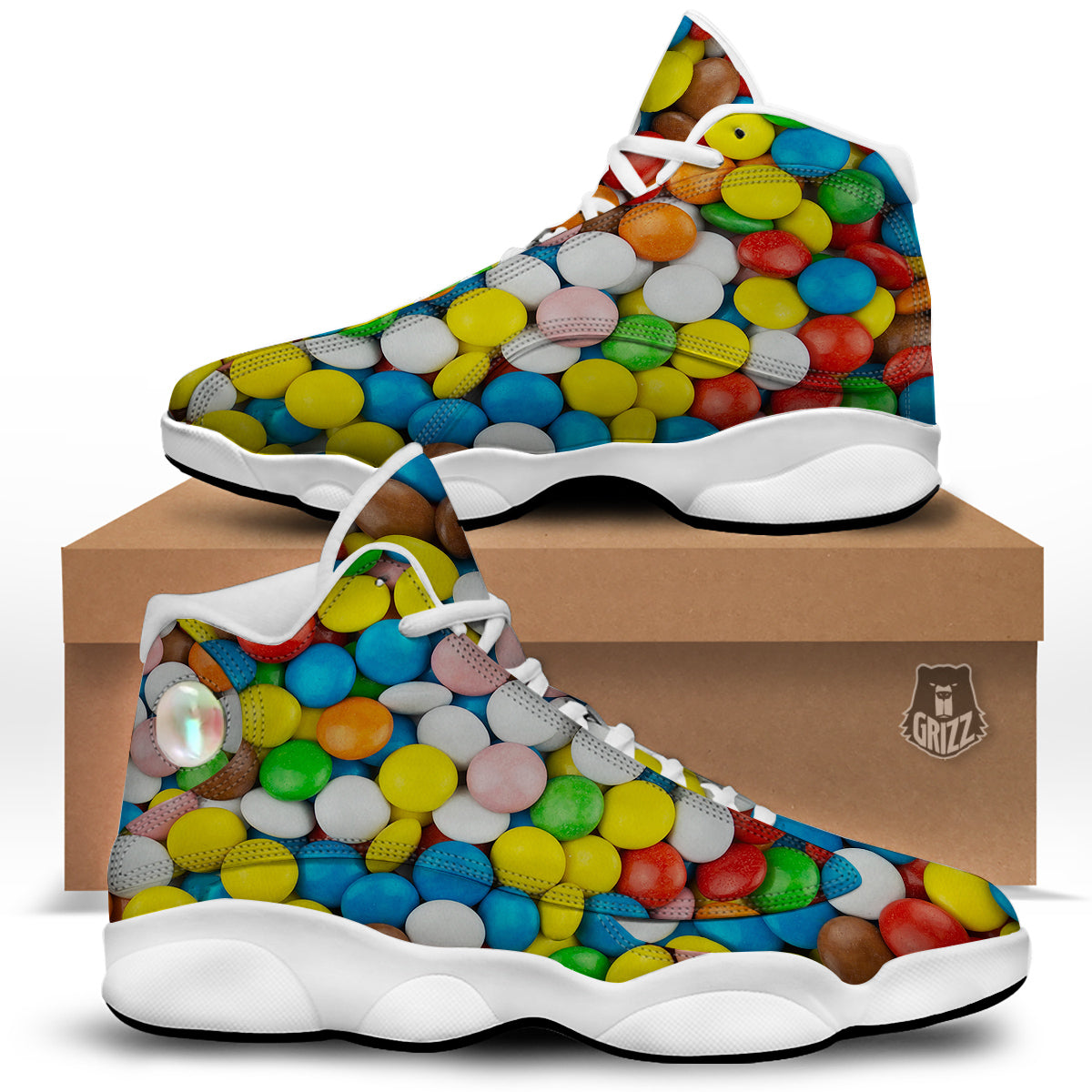 Candy Chocolate Colorful Print White Basketball Shoes-grizzshop