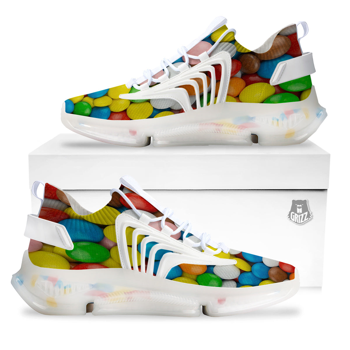 Candy Chocolate Colorful Print White Gym Shoes-grizzshop