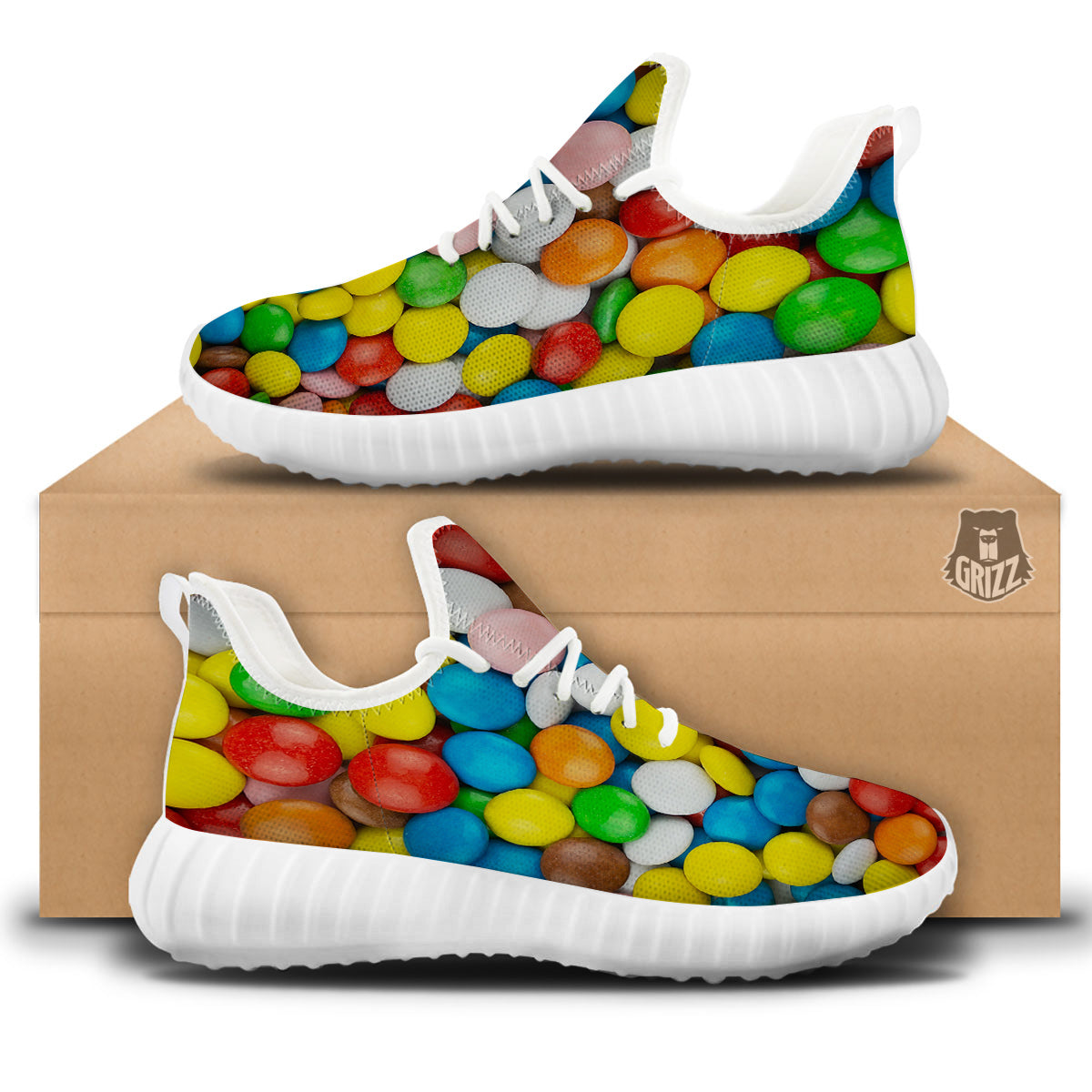 Candy Chocolate Colorful Print White Walking Shoes-grizzshop