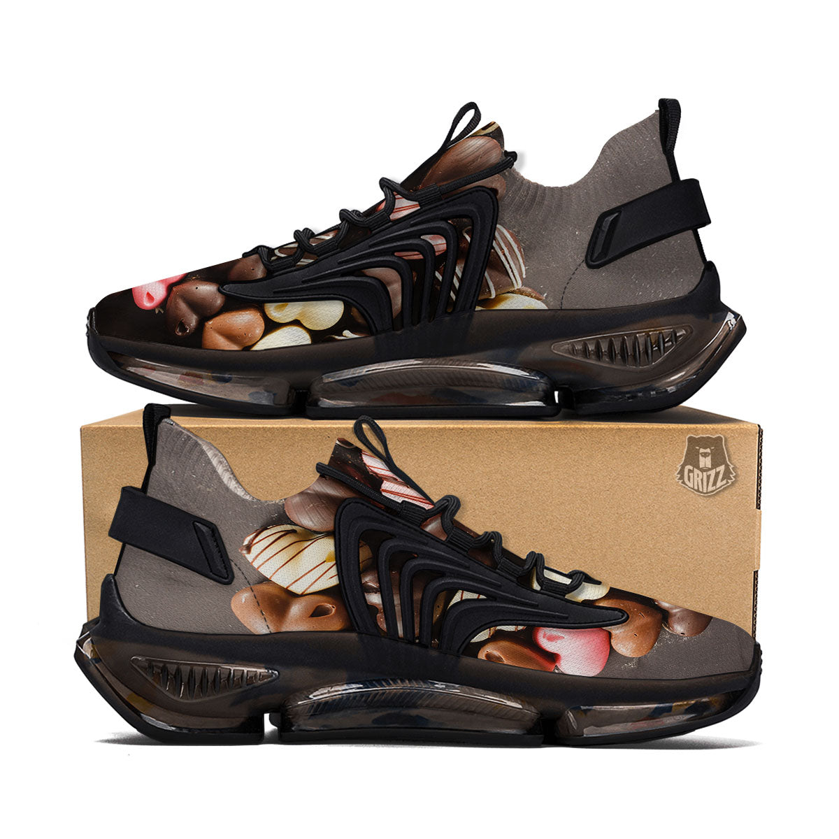 Candy Chocolate Heart Print Black Gym Shoes-grizzshop