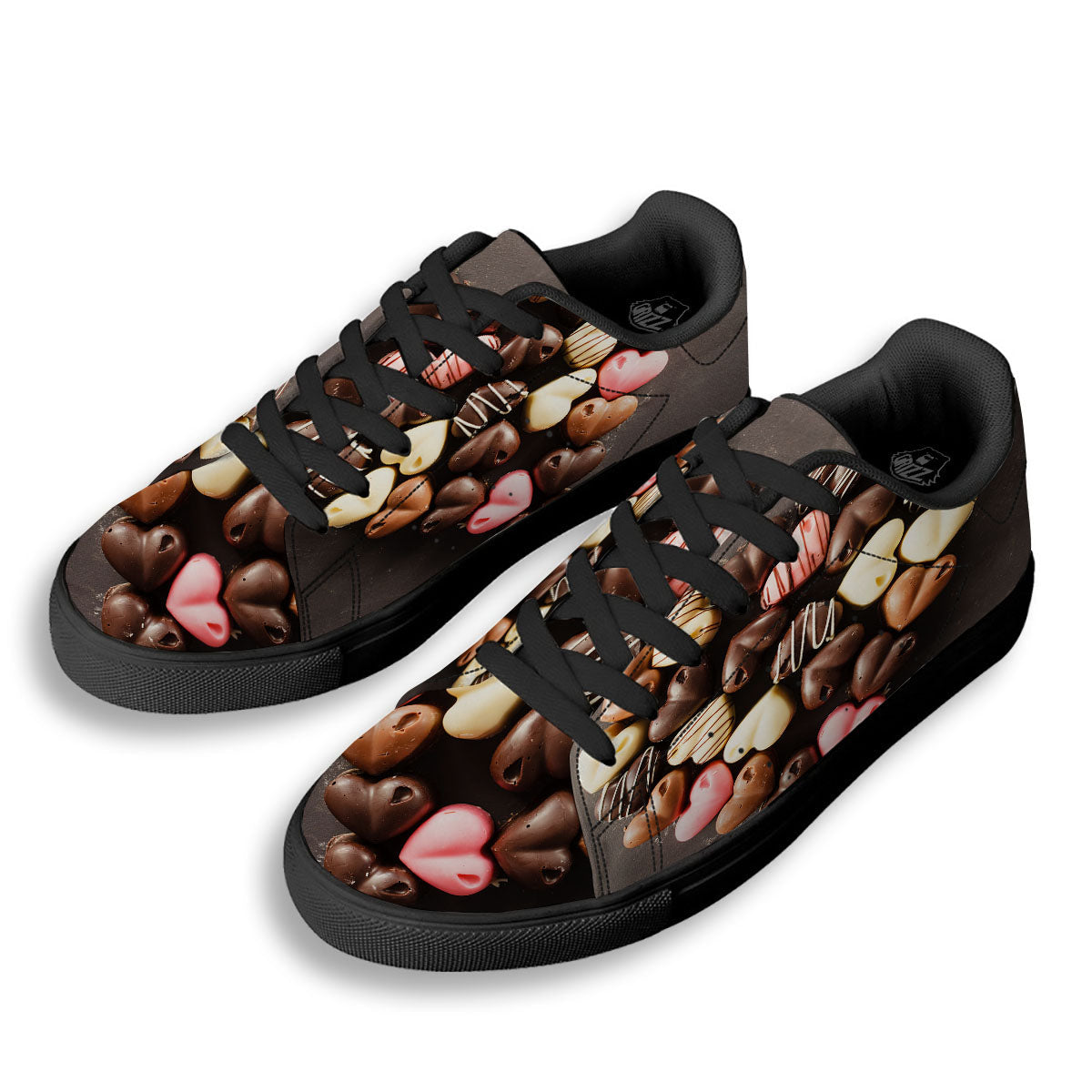 Candy Chocolate Heart Print Black Low Top Sneakers-grizzshop