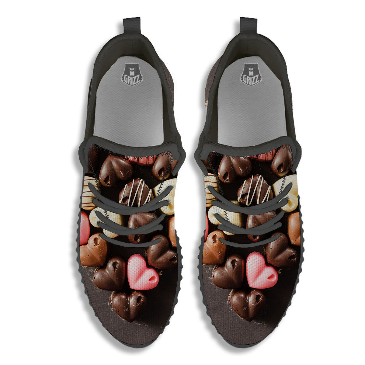 Candy Chocolate Heart Print Black Walking Shoes-grizzshop