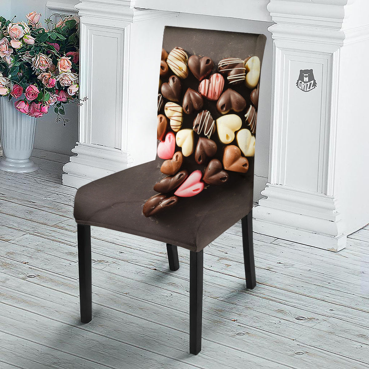 Candy Chocolate Heart Print Dining Chair Slipcover-grizzshop