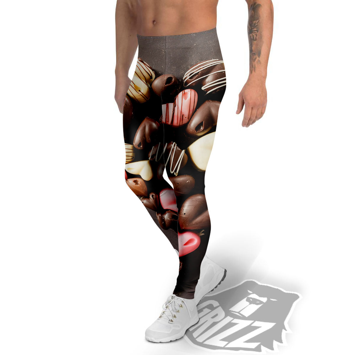 Candy Chocolate Heart Print Men's Leggings-grizzshop