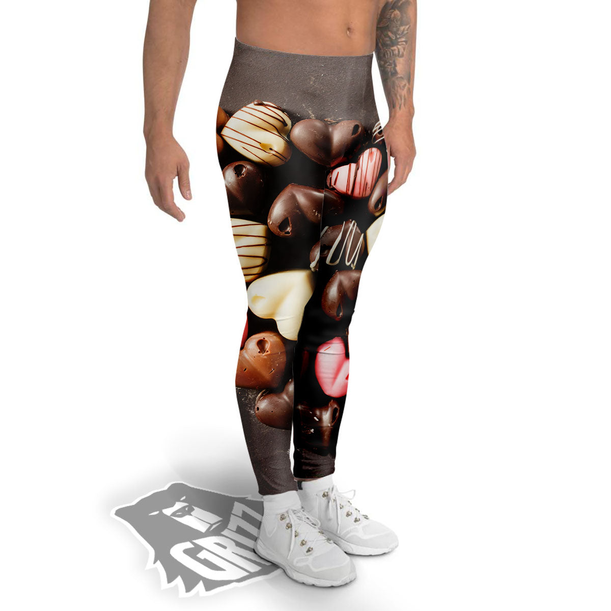 Candy Chocolate Heart Print Men's Leggings-grizzshop