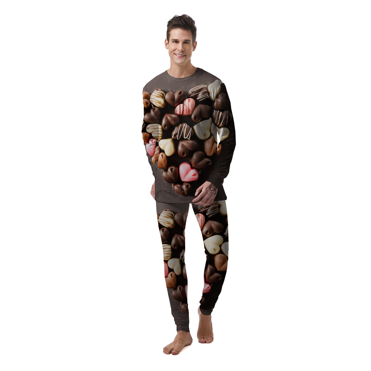 Candy Chocolate Heart Print Men's Pajamas-grizzshop