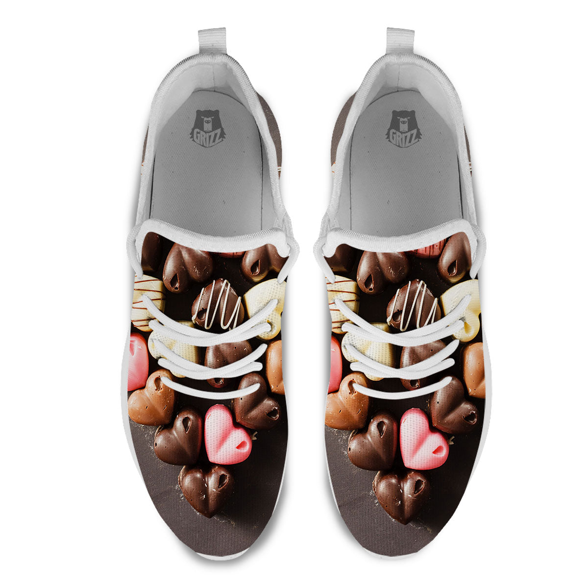 Candy Chocolate Heart Print White Athletic Shoes-grizzshop