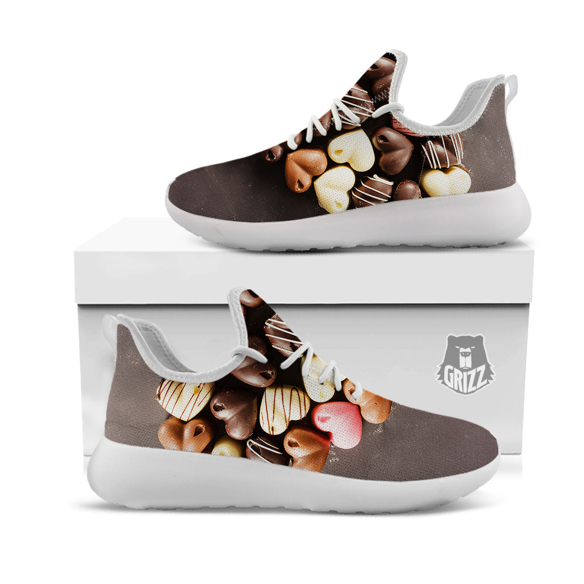 Candy Chocolate Heart Print White Athletic Shoes-grizzshop