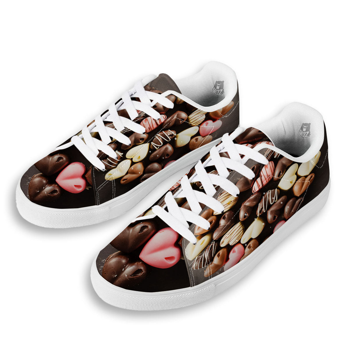 Candy Chocolate Heart Print White Low Top Sneakers-grizzshop