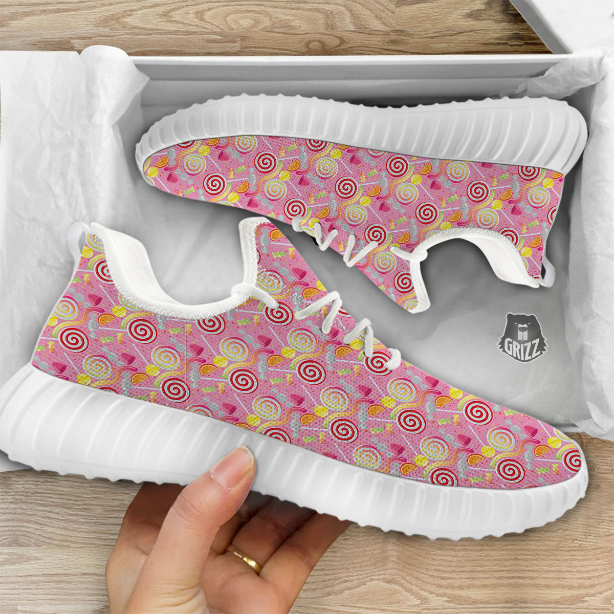 Candy Colorful Print Pattern White Walking Shoes-grizzshop