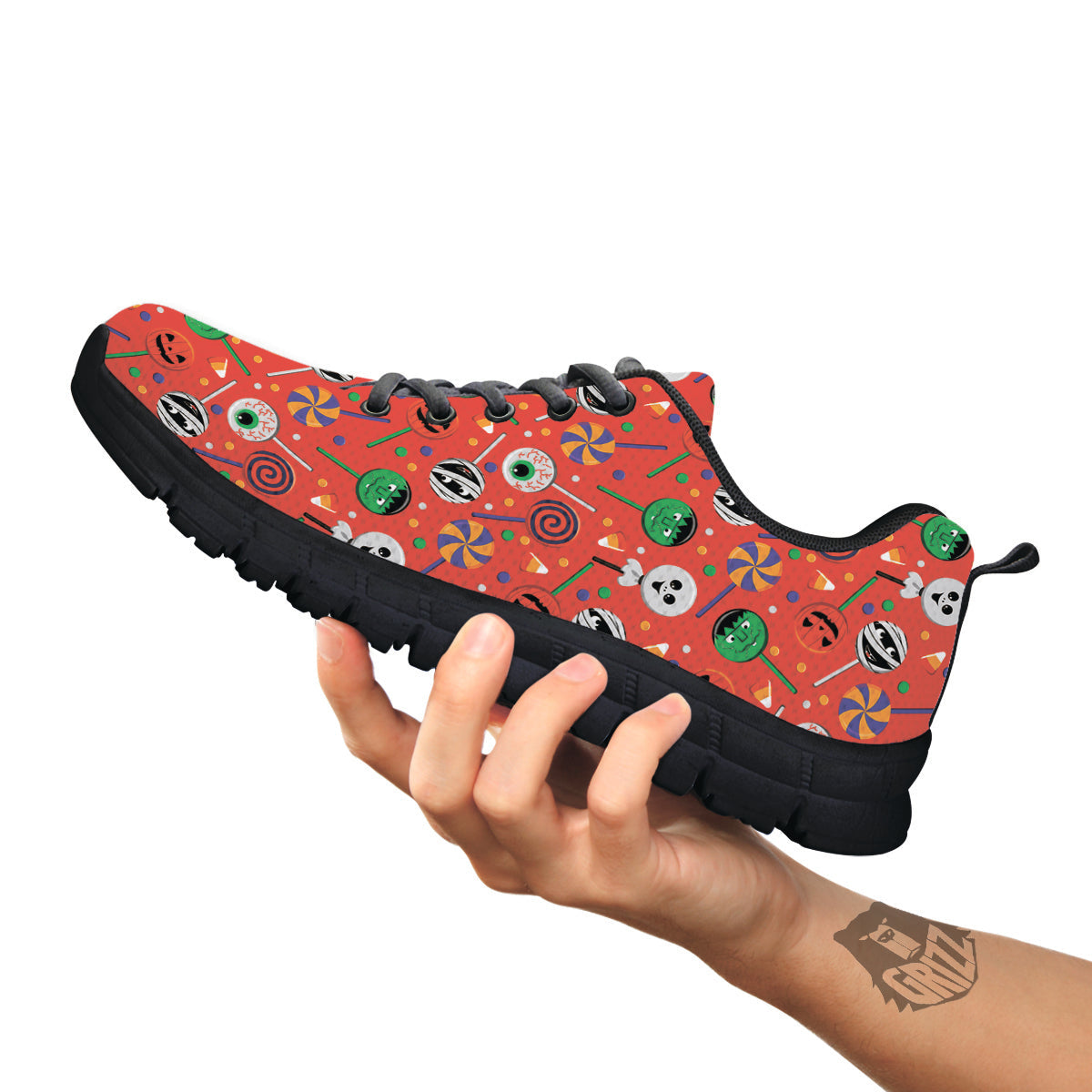 Candy Cute Halloween Print Pattern Black Sneaker-grizzshop