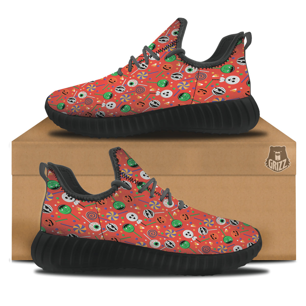 Candy Cute Halloween Print Pattern Black Walking Shoes-grizzshop