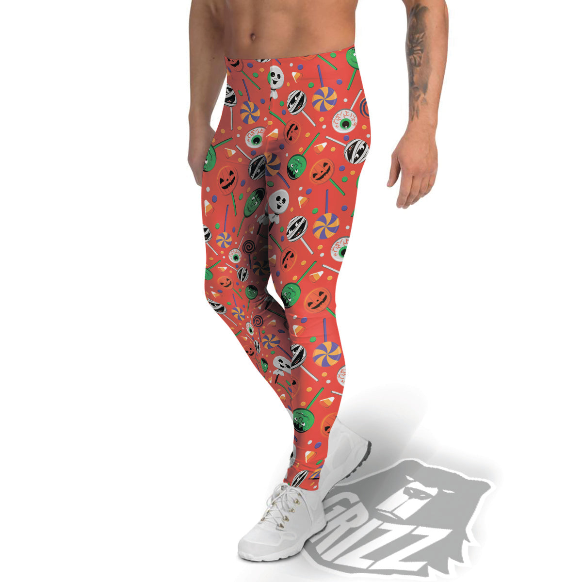 Candy Cute Halloween Print Pattern Men's Leggings-grizzshop