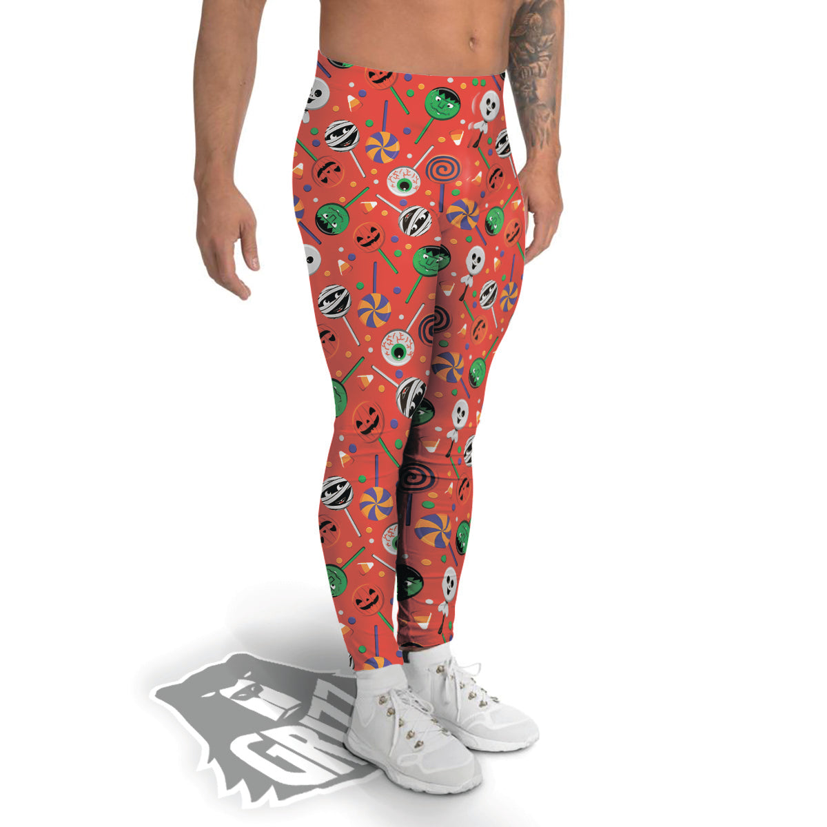 Candy Cute Halloween Print Pattern Men's Leggings-grizzshop