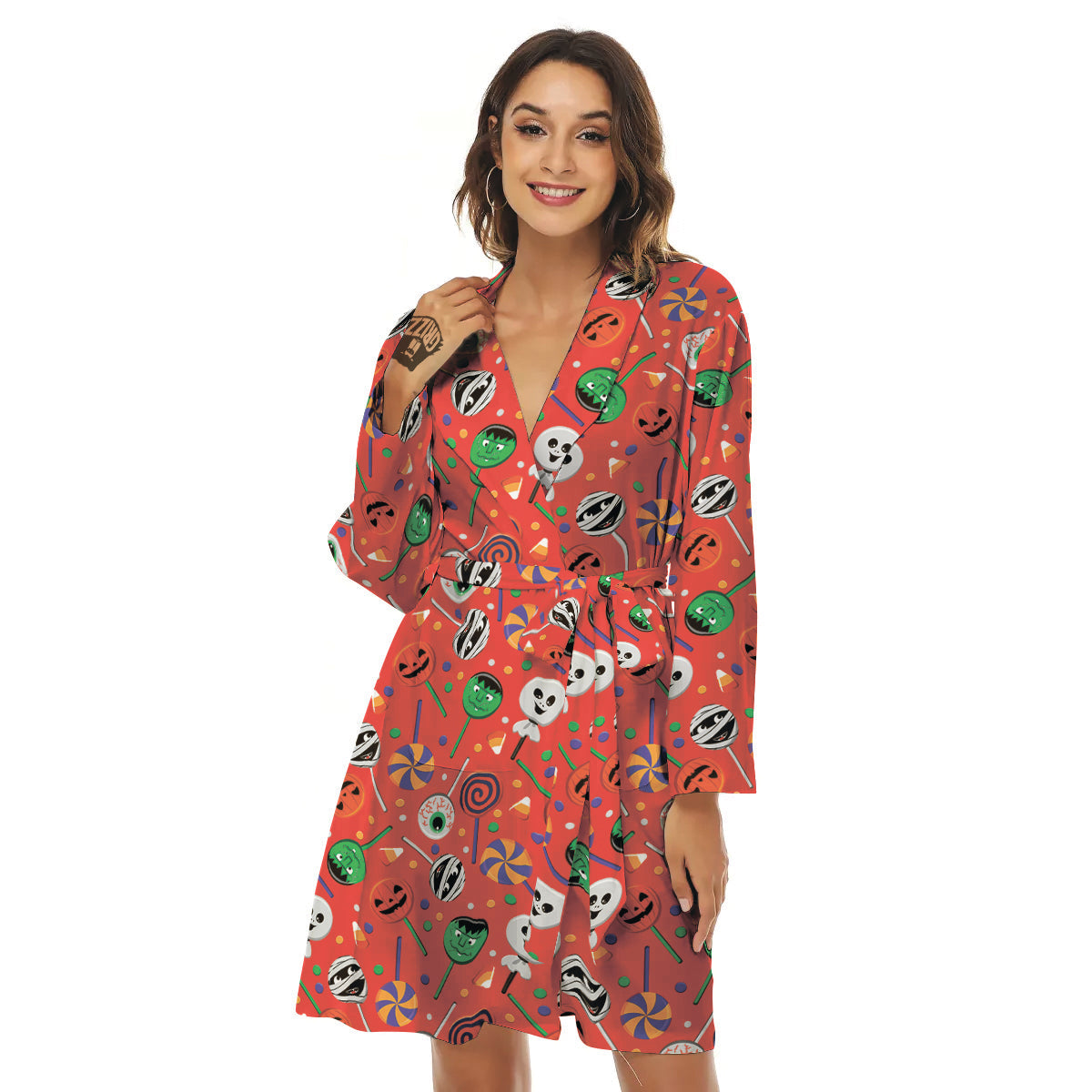 Candy Cute Halloween Print Pattern Women's Robe-grizzshop