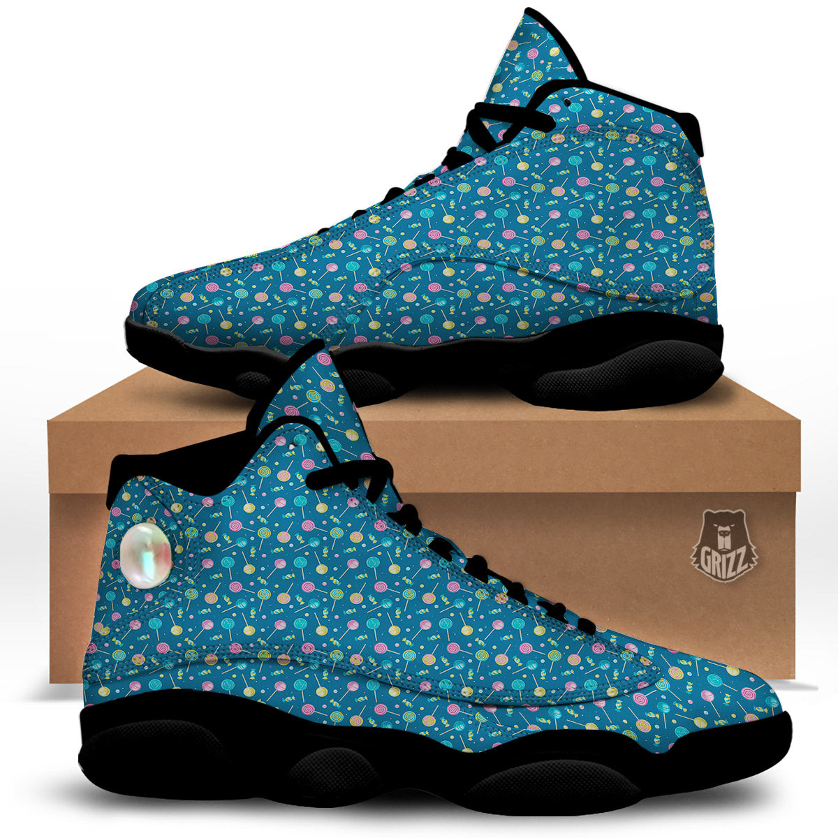 Candy Cute Print Pattern Black Basketball Shoes-grizzshop