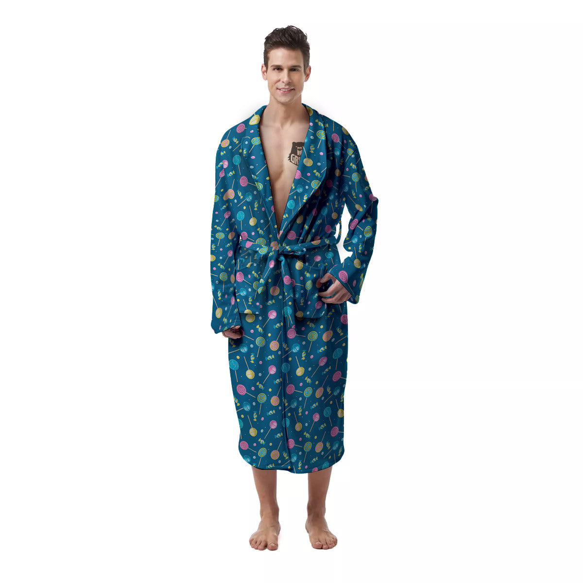 Candy Cute Print Pattern Men's Robe-grizzshop