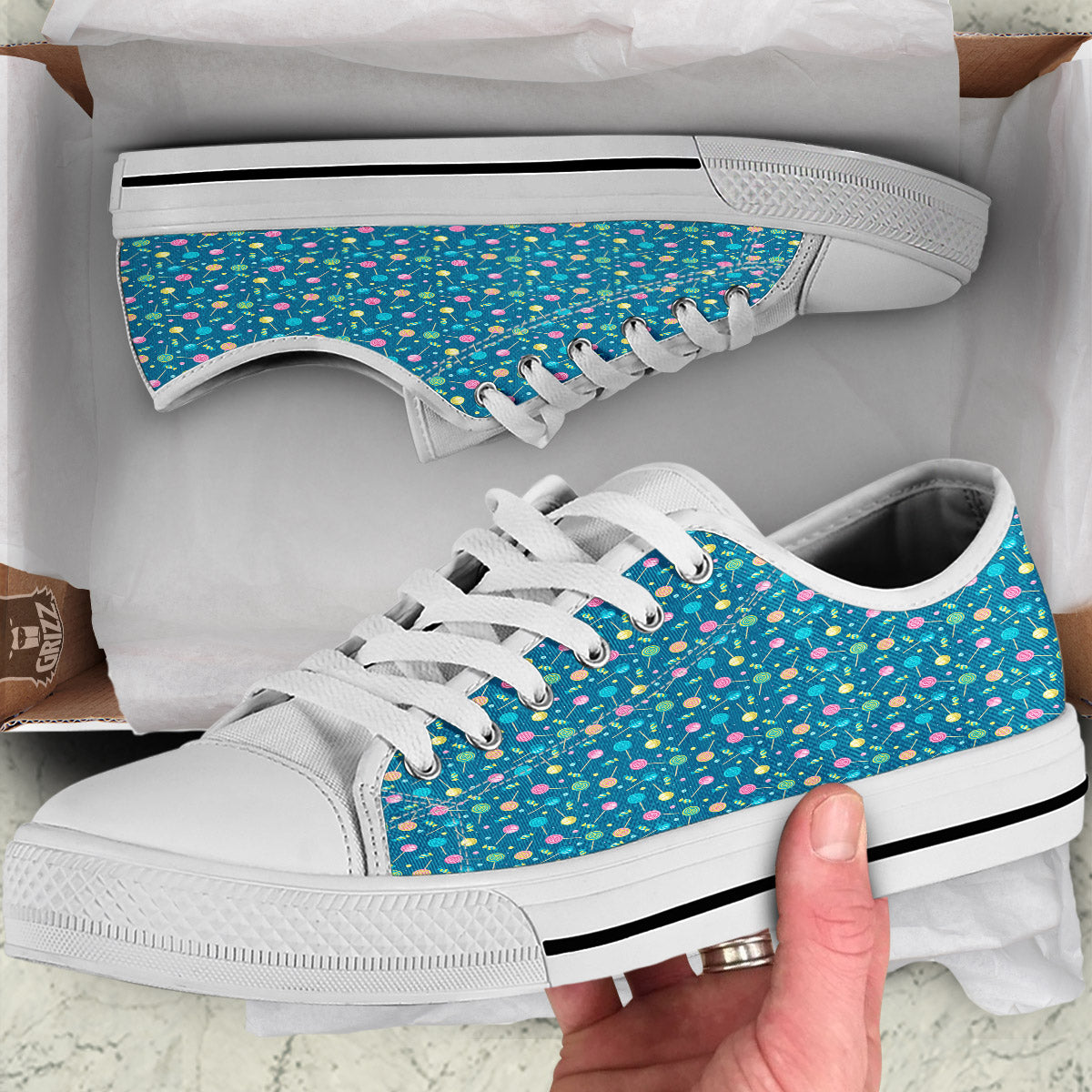 Candy Cute Print Pattern White Low Top Shoes-grizzshop