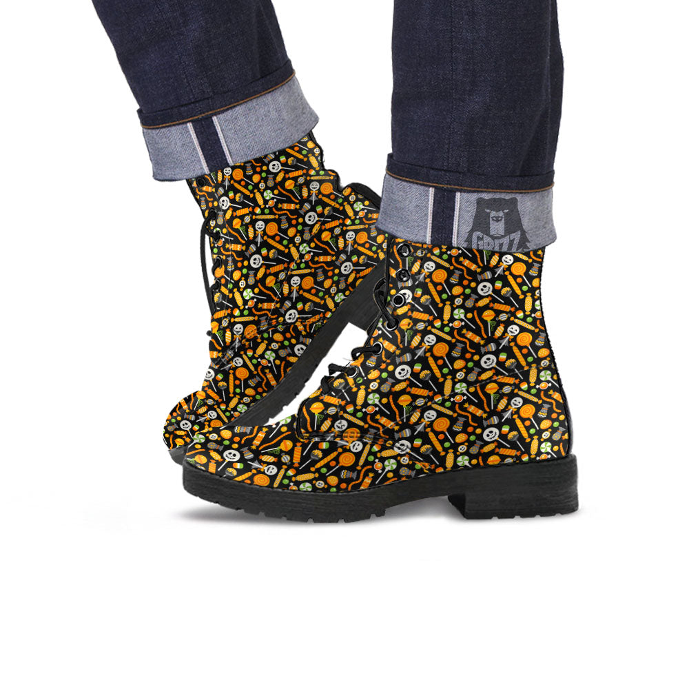 Candy Halloween Print Pattern Leather Boots-grizzshop