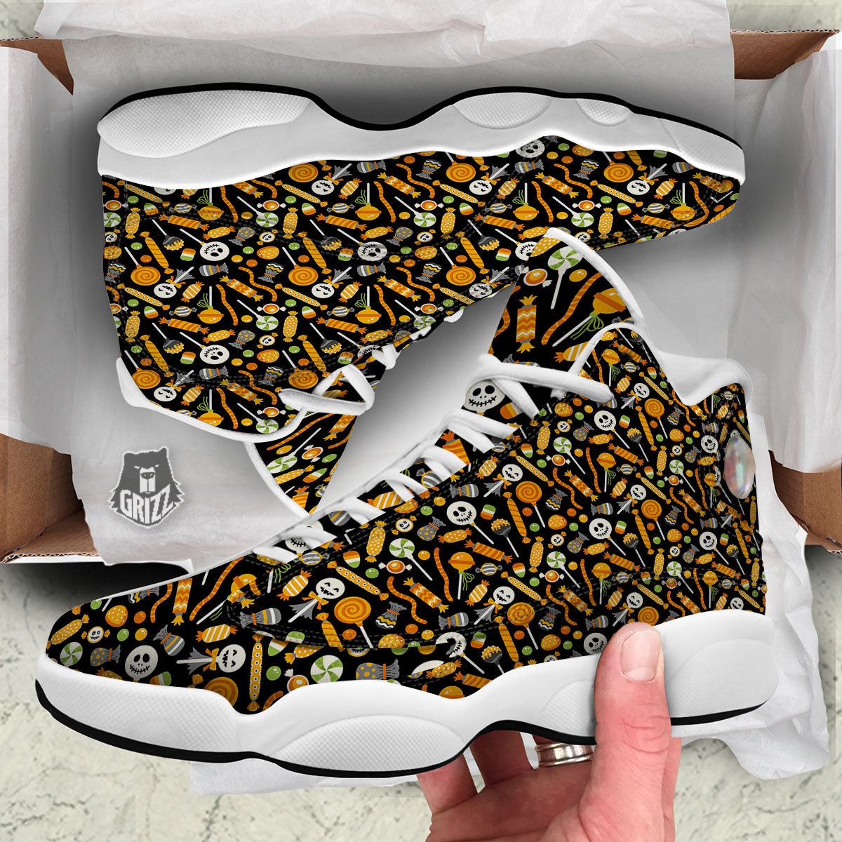 Candy Halloween Print Pattern White Basketball Shoes-grizzshop
