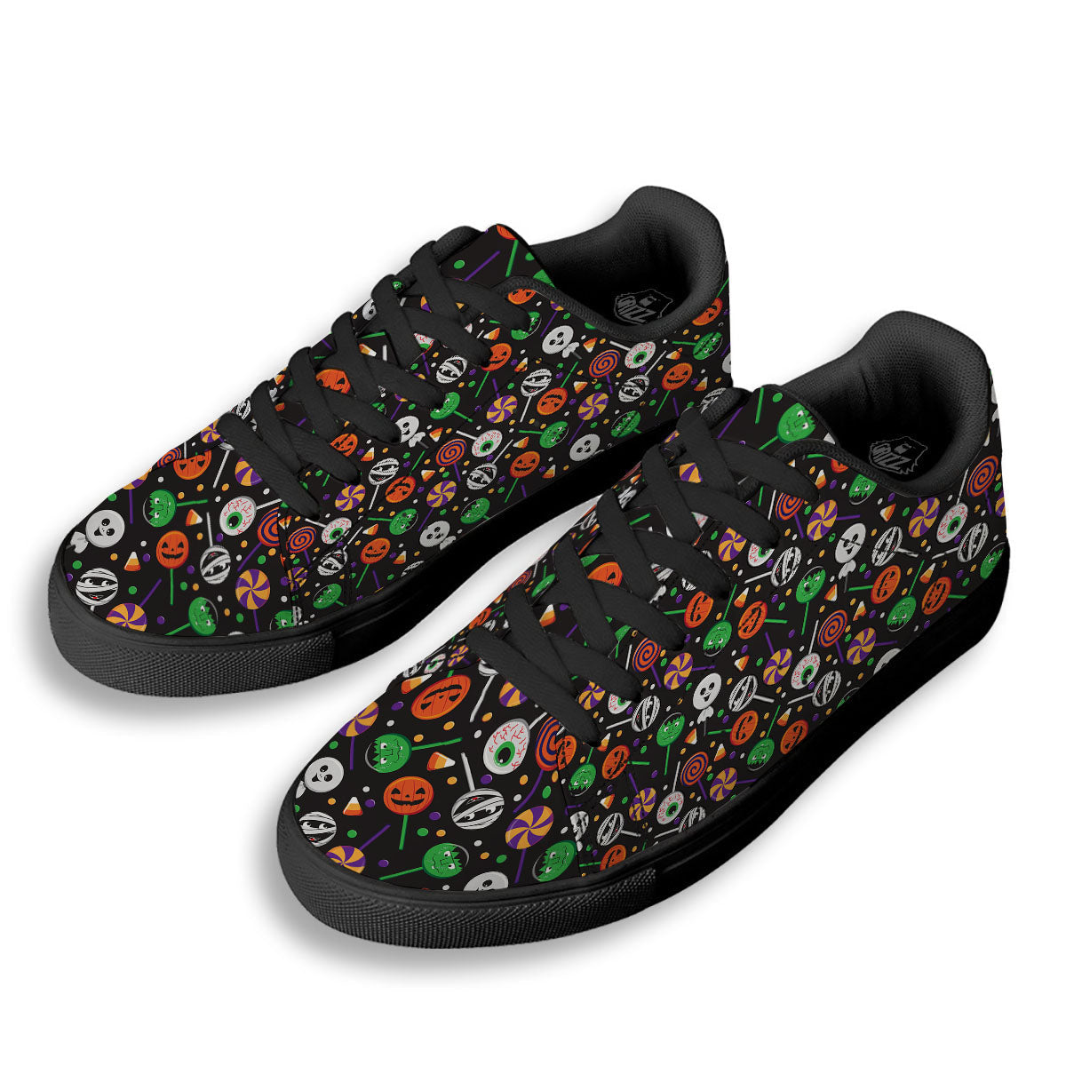 Candy Monsters Halloween Print Pattern Black Low Top Sneakers-grizzshop