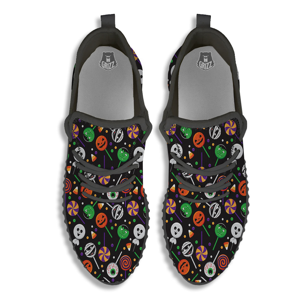 Candy Monsters Halloween Print Pattern Black Walking Shoes-grizzshop