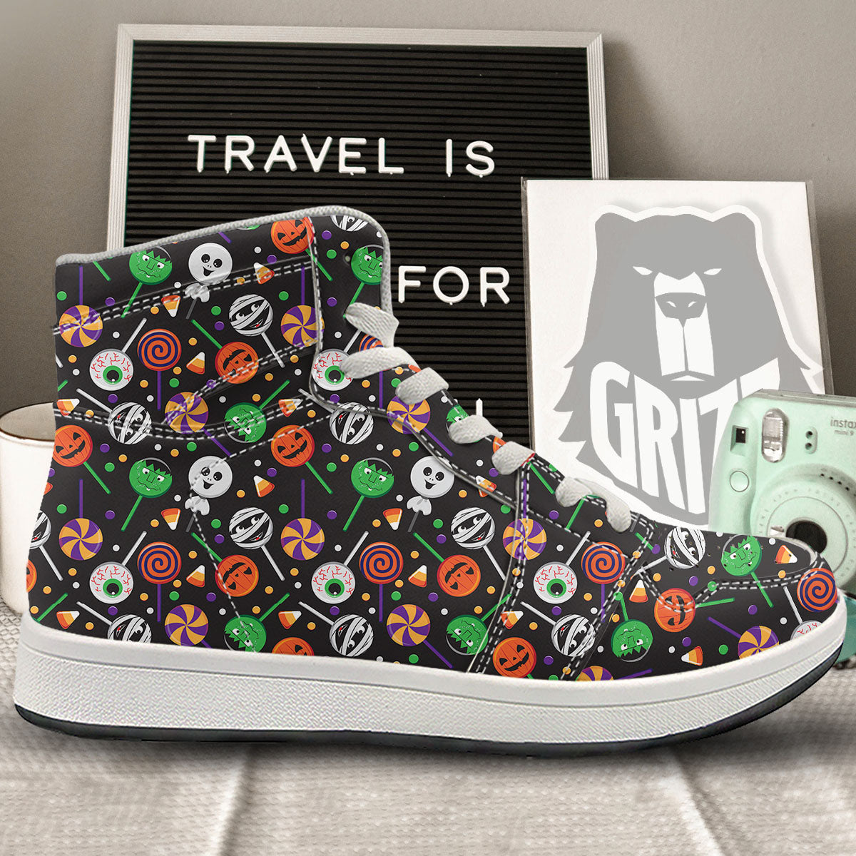 Candy Monsters Halloween Print Pattern High Top Sneakers-grizzshop