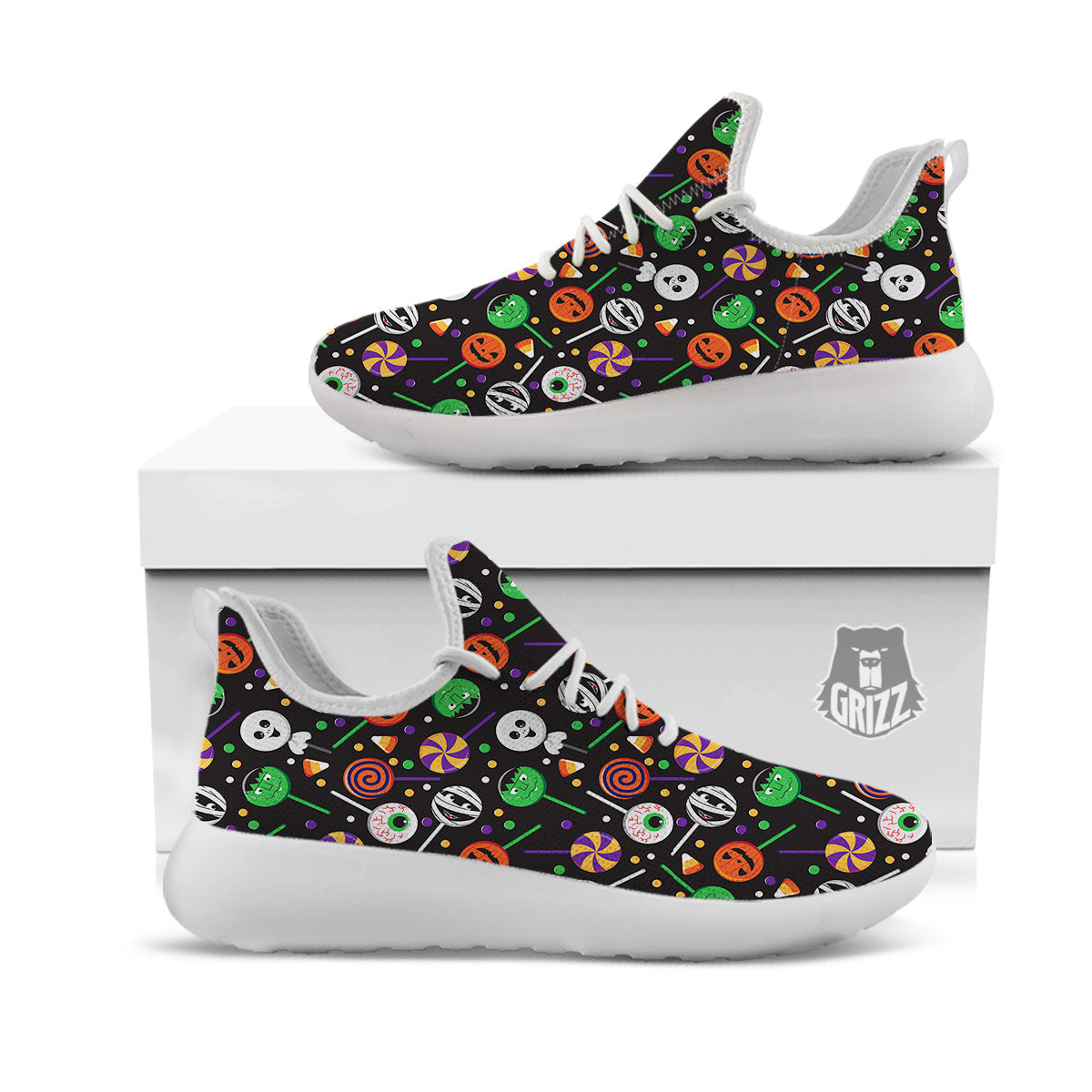 Candy Monsters Halloween Print Pattern White Athletic Shoes-grizzshop