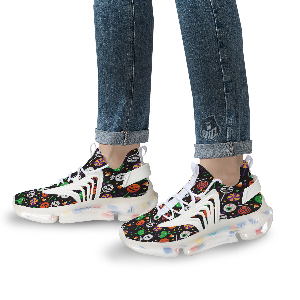 Candy Monsters Halloween Print Pattern White Gym Shoes-grizzshop